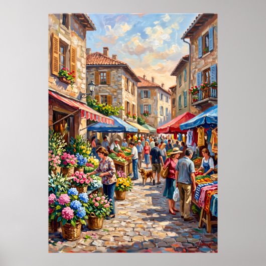 Bloemenmarkt Straat Scene Poster (Voorkant)