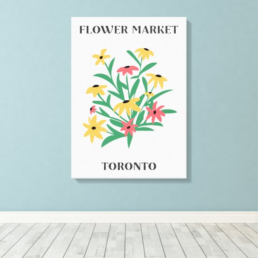Bloemenmarkt Toronto Roze Gele Daises Bloemen Canvas Afdruk (Insitu (Houten vloer))