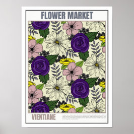 Bloemenmarkt Zuidoost-Azië Vientiane Poster