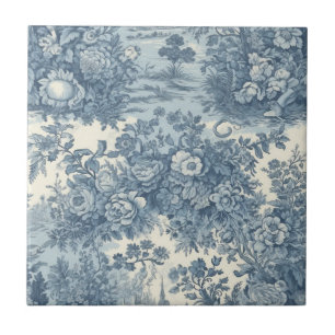  bloemenmeer Blauw toile de jouy monogram Tegeltje