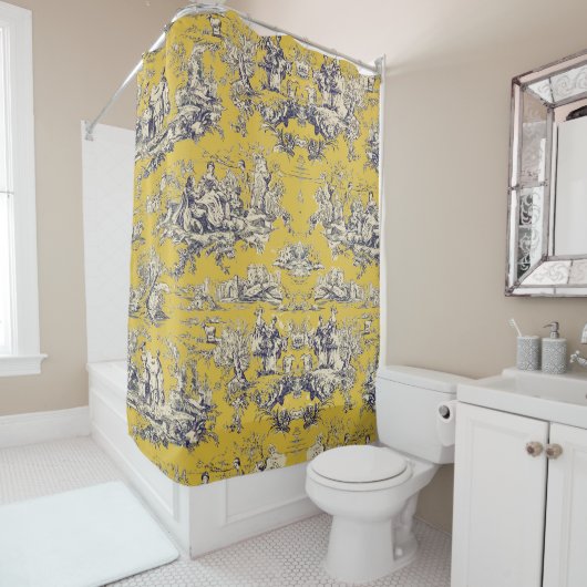  bloemenmeer geel toile de jouy douchegordijn (In situ)