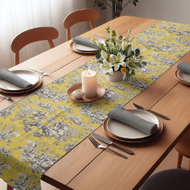  bloemenmeer geel toile de jouy korte tafelloper