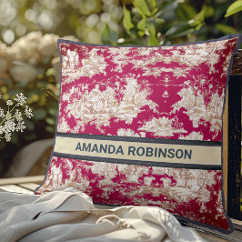  bloemenmeertje rood toile de jouy monogram kussen