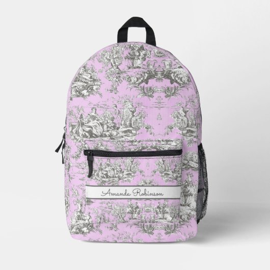 bloemenmeertje roze toile de jouy monogram ac bedrukte rugzak (Voorkant)