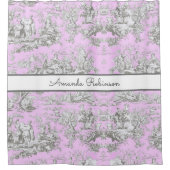 bloemenmeertje roze toile de jouy monogram douchegordijn (Voorkant)