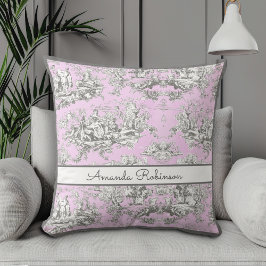  bloemenmeertje roze toile de jouy monogram kussen