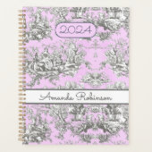  bloemenmeertje roze toile de jouy monogram planner (Voorkant)