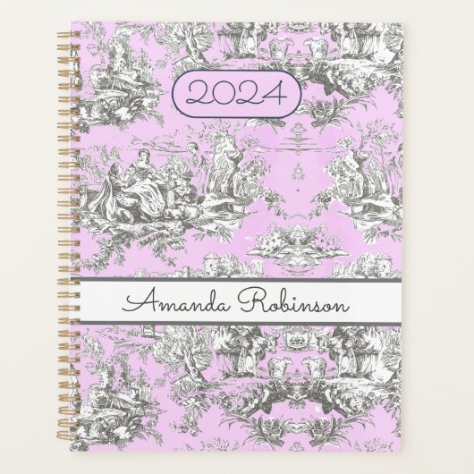  bloemenmeertje roze toile de jouy monogram planner (Voorkant)