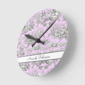  bloemenmeertje roze toile de jouy monogram ronde klok (Hoek)