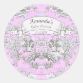  bloemenmeertje roze toile de jouy monogram ronde sticker (Voorkant)