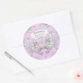  bloemenmeertje roze toile de jouy monogram ronde sticker (Envelop)