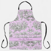 bloemenmeertje roze toile de jouy monogram schort (Voorkant)