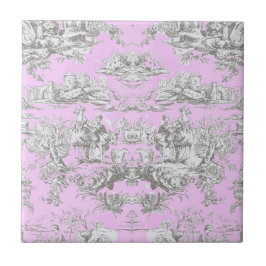 bloemenmeertje roze toile de jouy monogram tegeltje