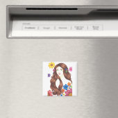 Bloemenmeisje - 2 inch vierkante magneet (Insitu (Vaatwasser))