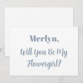 Bloemenmeisje Aangepaste Naam Stof Blauw Witte Tro Kaart (Voorkant / Achterkant)