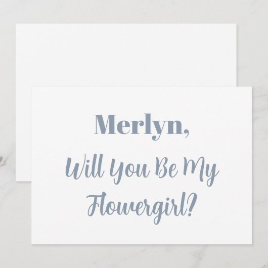 Bloemenmeisje Aangepaste Naam Stof Blauw Witte Tro Kaart (Voorkant / Achterkant)