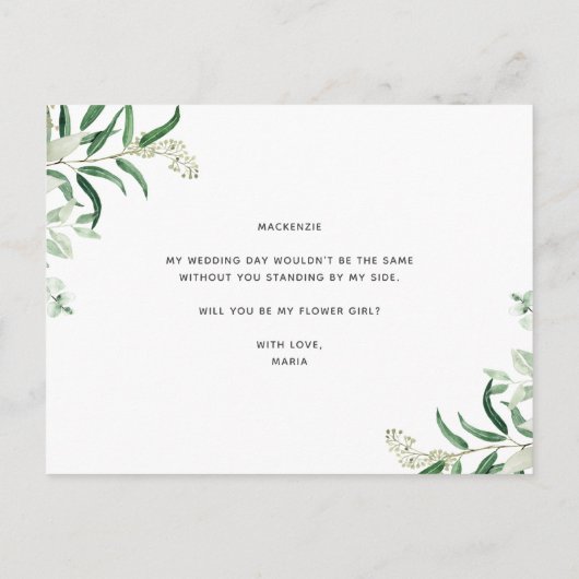 Bloemenmeisje-aanzoekkaart 'Wil je mijn bloemenmei Aankondigingskaart (Achterkant)