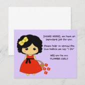 Bloemenmeisje Aanzoekkaart - Zwart haar Kaart (Voorkant / Achterkant)