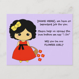 Bloemenmeisje Aanzoekkaart - Zwart haar Kaart