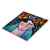 Bloemenmeisje Abstract Digitaal Schilderen Keramis Tegeltje (Zijkant)