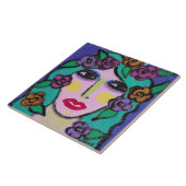 Bloemenmeisje Abstract portret van een vrouw Tegeltje (Zijkant)
