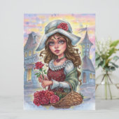 Bloemenmeisje Art Kaart middeleeuwse sprookjesstad (Staand voorkant)