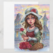 Bloemenmeisje Art Kaart middeleeuwse sprookjesstad (Voorkant / Achterkant)