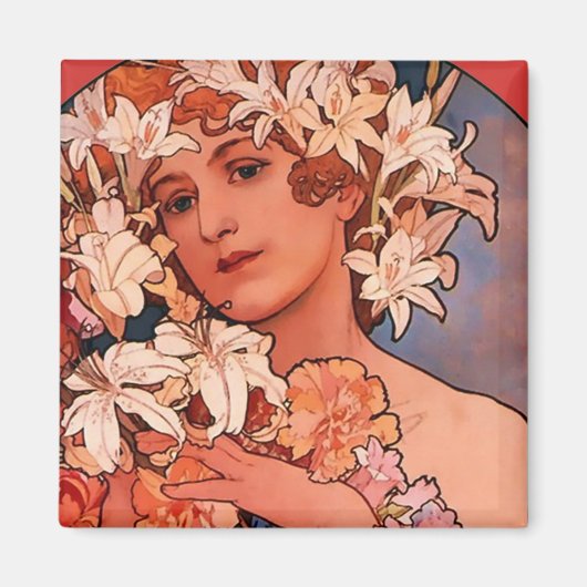 Bloemenmeisje art nouveau magneet (Voorkant)