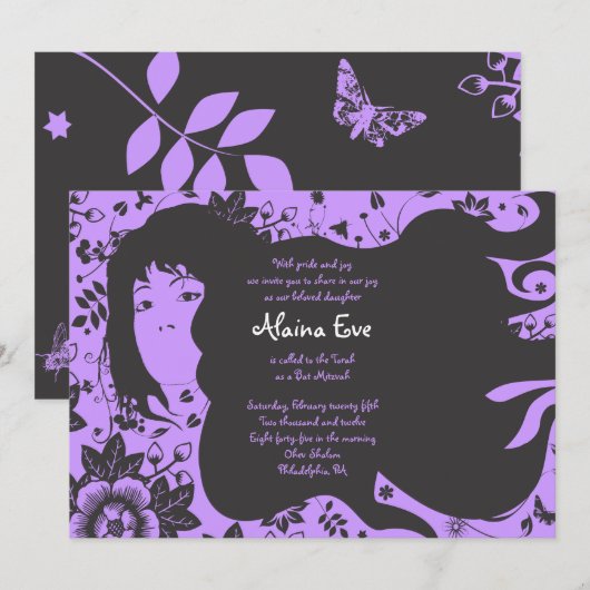 Bloemenmeisje Bar Bat Mitzvah Uitnodiging (Voorkant / Achterkant)