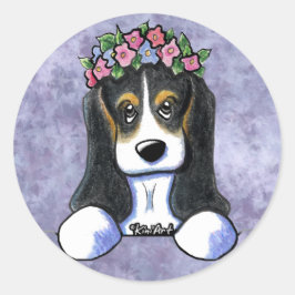 Bloemenmeisje Basset Hound Round Stickers