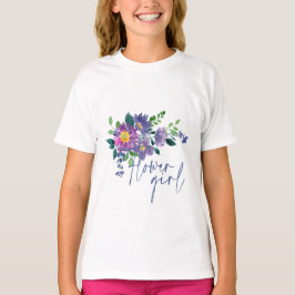 Bloemenmeisje Beauful Paars Blue Floral Wedding T-shirt