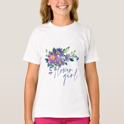 Bloemenmeisje Beauful Paars Blue Floral Wedding T-shirt (Voorkant)