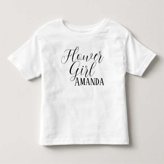 Bloemenmeisje Black Modern Script Custom Wedding k Kinder Shirts (Voorkant)