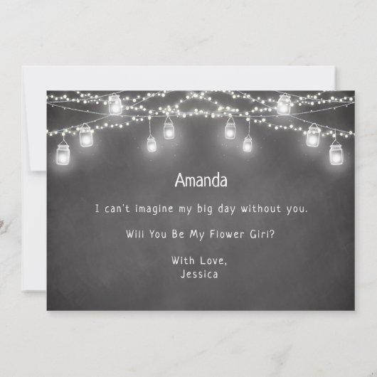 Bloemenmeisje Black String Lights Krijtbord Kaart (Achterkant)