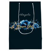 Bloemenmeisje Blauwe Bloemen Goud Medium Cadeauzakje (Achterkant)