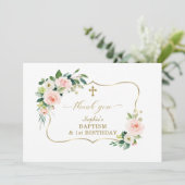 Bloemenmeisje Bloesemt Roze Goud 1e Verjaardag Doo Bedankkaart (Staand voorkant)