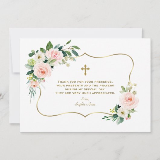 Bloemenmeisje Bloesemt Roze Goud 1e Verjaardag Doo Bedankkaart (Achterkant)