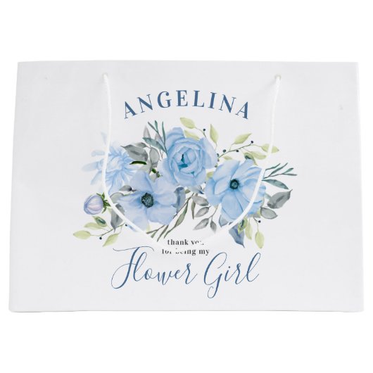 Bloemenmeisje Blue Peony Bloemenbruiloft Dank u Groot Cadeauzakje (Voorkant)
