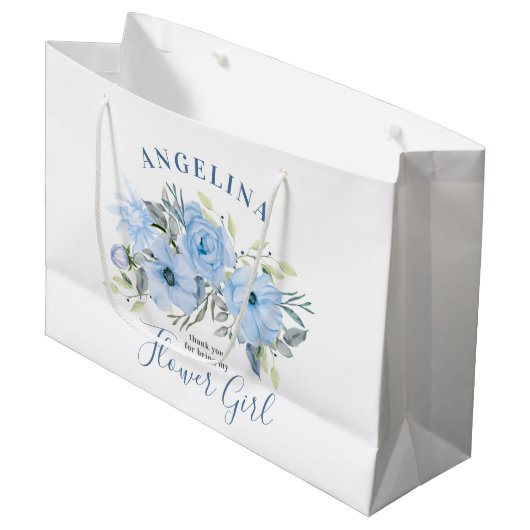 Bloemenmeisje Blue Peony Bloemenbruiloft Dank u Groot Cadeauzakje (Voorkant Gekanteld)