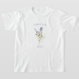 Bloemenmeisje Blue Waterverf Wildflower bruiloft T-shirt
