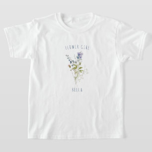 Bloemenmeisje Blue Waterverf Wildflower bruiloft T-shirt