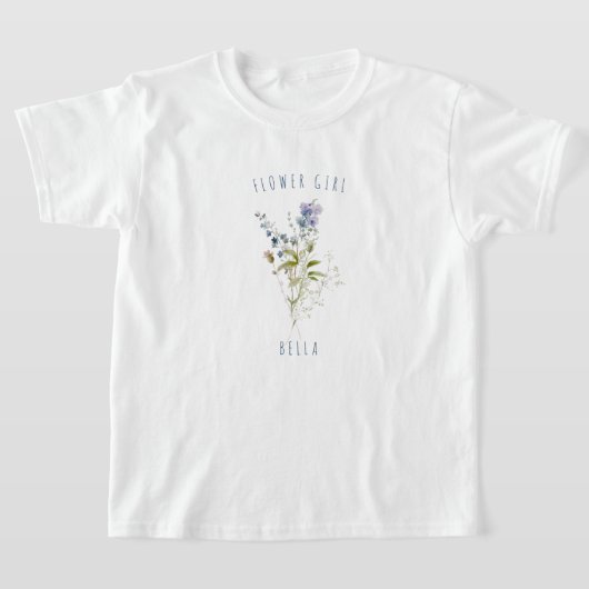 Bloemenmeisje Blue Waterverf Wildflower bruiloft T-shirt (Laagn)