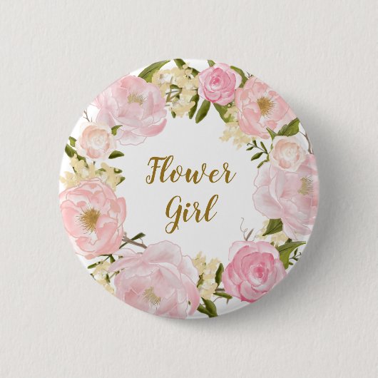 Bloemenmeisje Blush Pink Floral Round Badge Ronde Button 5,7 Cm (Voorkant)