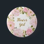 Bloemenmeisje Blush Pink Floral Round Badge Ronde Button 5,7 Cm<br><div class="desc">Sweet en korrelig design met roze en blozen waterverf met een roze en bloze mond</div>