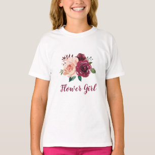 Bloemenmeisje Blush Roze Bourgogne Roos Bloemen T-shirt