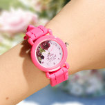 Bloemenmeisje Bourgondië Floral Wedding Favor Watc Horloge<br><div class="desc">Trakteer je Bloemenmeisje of Junior bruidsmeisje op een speciaal horloge speciaal voor haar. Voeg hun naam en je trouwdatum toe aan dit prachtige bordeaux bloemenontwerp</div>