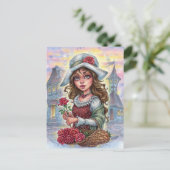 Bloemenmeisje Briefkaart middeleeuwse Sprookjessta (Staand voorkant)