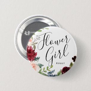 Bloemenmeisje Burgundy Bouquet Custom Wedding Ronde Button 5,7 Cm