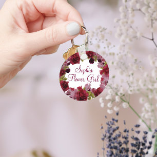 Bloemenmeisje Burgundy Floral Wedding Favor Sleute Sleutelhanger