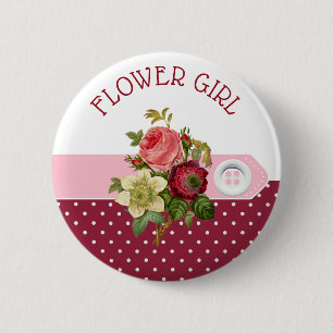 Bloemenmeisje Burgundy Rozen Wedding Button